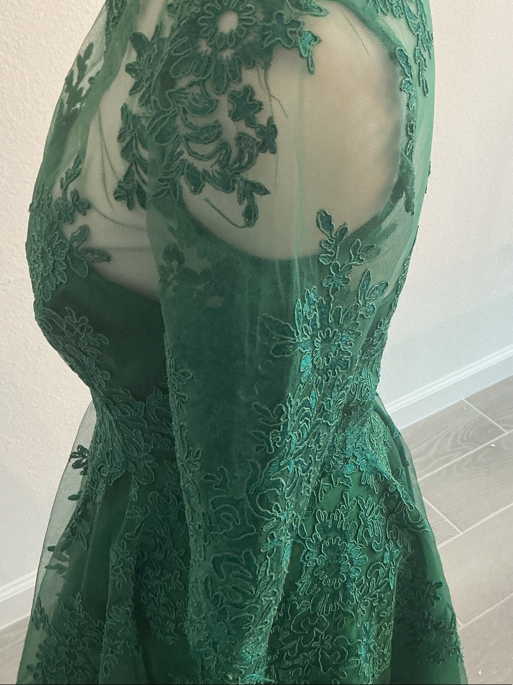 Monique Lhuillier Emerald Green Lace Fit-and-Flare Cocktail Dress Women’s Sz 2 - Picture 7 of 10